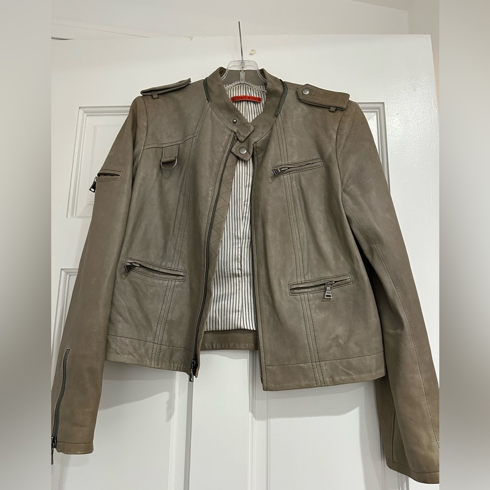 ALICE + OLIVIA tan leather jacket